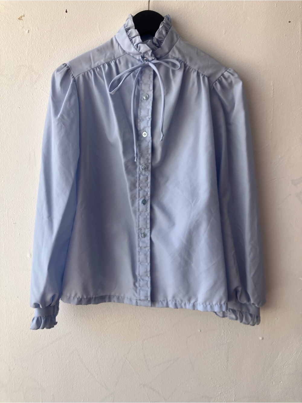 Vintage JCPenny Light Blue Ruffle Tie-Neck Blouse